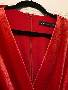 New York & Company Red Velvet Long Sleeve Dress